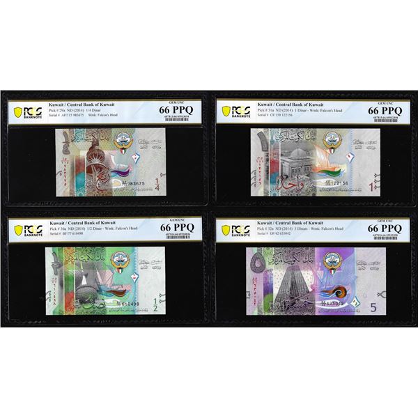 Lot of 2014 Kuwait 1/4, 1/2, 1 & 5 Dinar Notes PCGS Gem Uncirculated 66PPQ