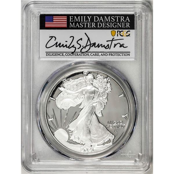 2021-S Type 2 $1 American Silver Eagle Coin PCGS PR70DCAM Emily Damstra Signature FS