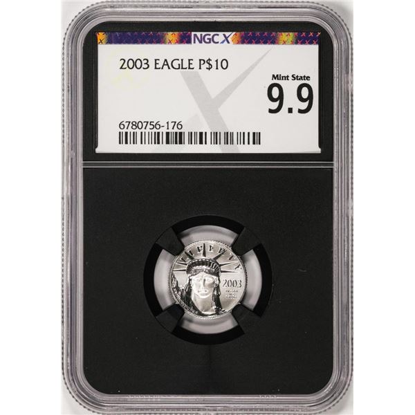 2003 $10 Platinum American Eagle Coin NGCX Mint State 9.9