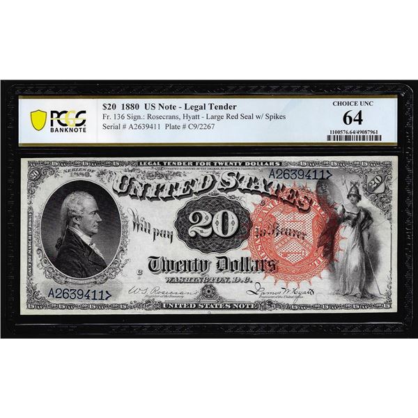 1880 $20 Legal Tender Note Fr.136 PCGS Choice Uncirculated 64