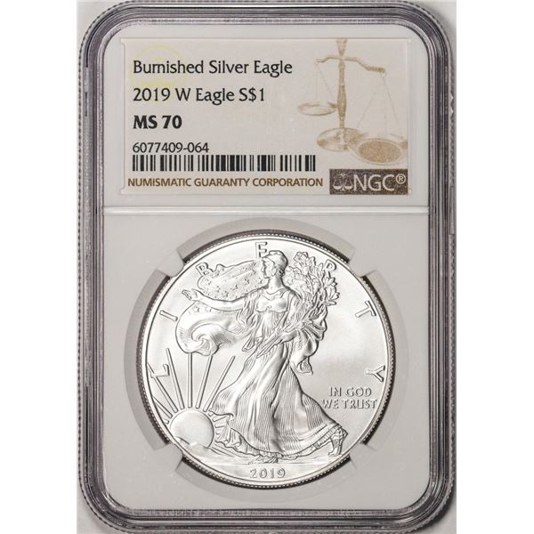 2019-W $1 Burnished American Silver Eagle Coin NGC MS70