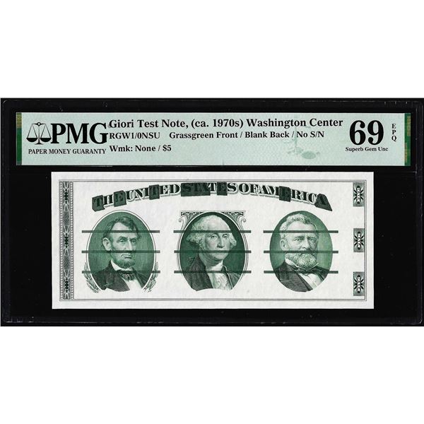 Circa 1970's Washington Center Giori Test Note PMG Superb Gem Uncirculated 69EPQ