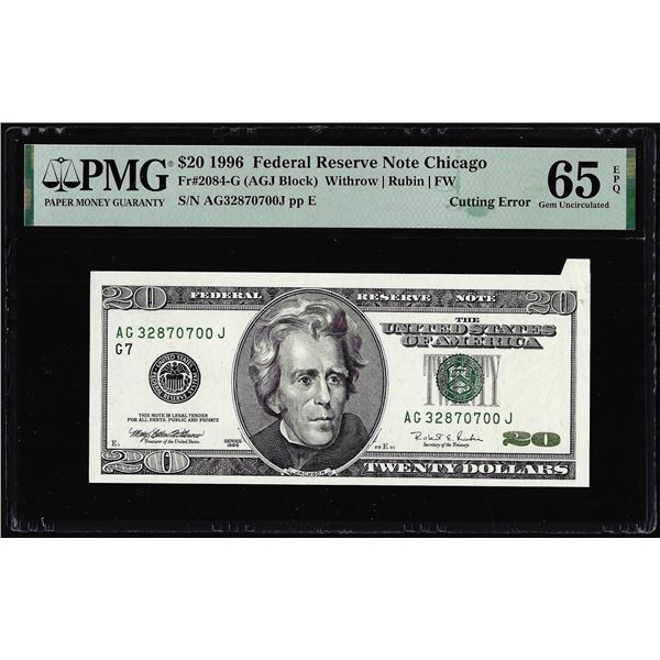 1996 $20 Federal Reserve Cutting Error Note Fr.2084-G PMG Gem Uncirculated 65EPQ