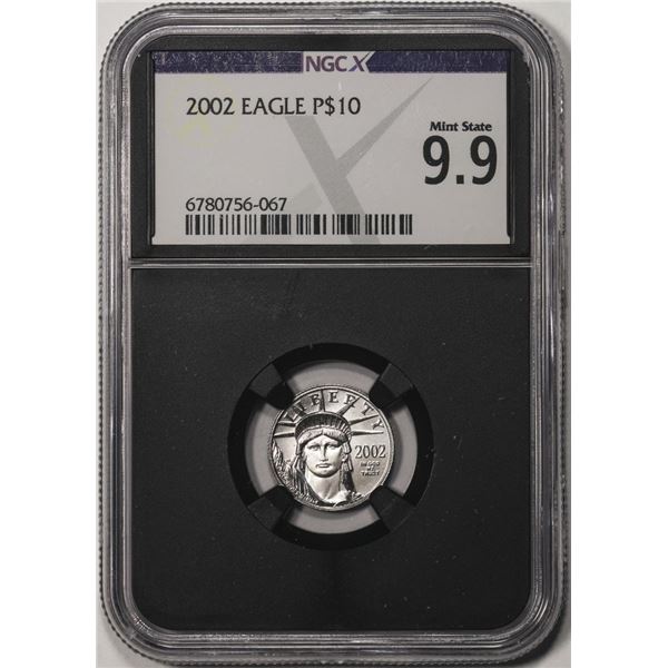 2002 $10 Platinum American Eagle Coin NGCX Mint State 9.9