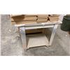 Image 2 : 2 X ROLLING SHOP TABLES. 44X28" AND 36X24" ON WHEELS. INC PIECES OF WOOD ON TOP