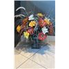 Image 2 : TALL WOOD CAT AND ARTIFICIAL FLOWERS