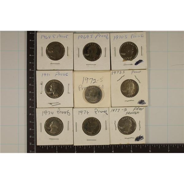 9-PROOF WASHINGTON QUARTERS: 1968-S, 69-S, 70-S,