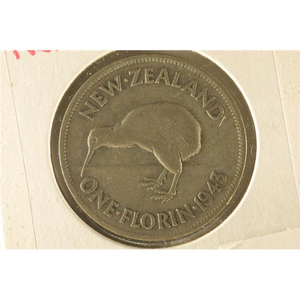 1943 NEW ZEALAND SILVER 1 FLORIN .1806 OZ. ASW