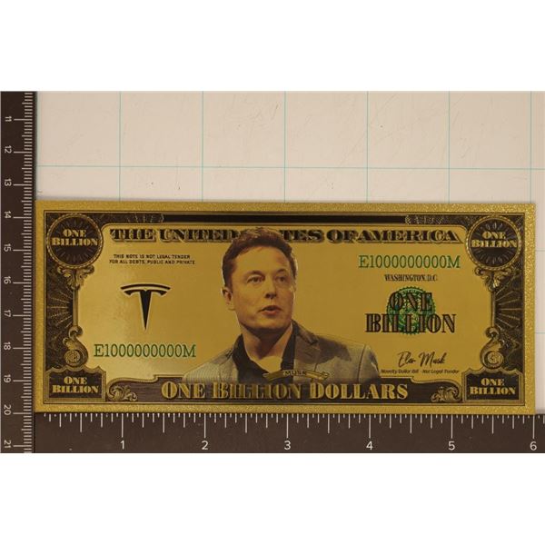 GOLD FOIL US $1 BILLION DOLLAR " ELON MUSK" CU