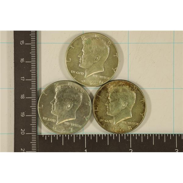 1966, 1967 & 1968-D 40% SILVER JFK HALF DOLLARS