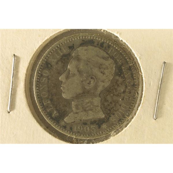 1903 SPAIN SILVER 1 PESETAS .1342 OZ. ASW