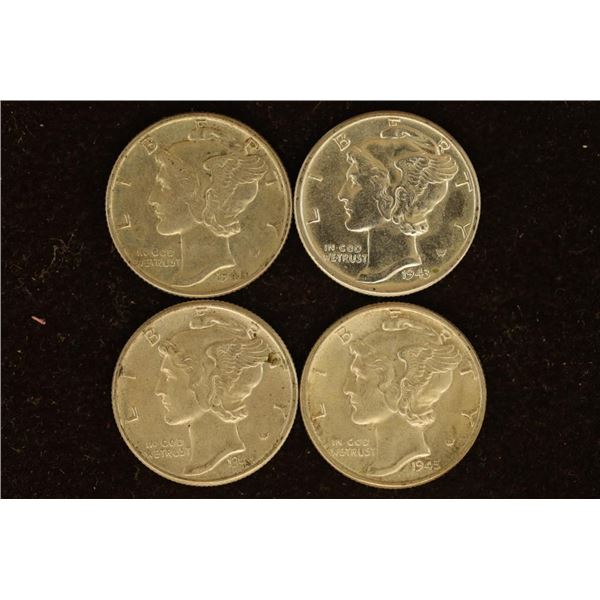 1940, 43, 44 & 1945 SILVER MERCURY DIMES