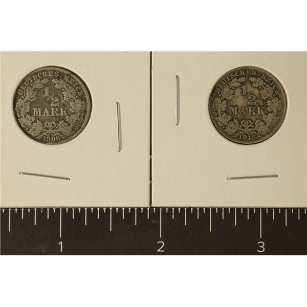 1906-A & 1918-G GERMAN SILVER 1/2 MARKS COINS