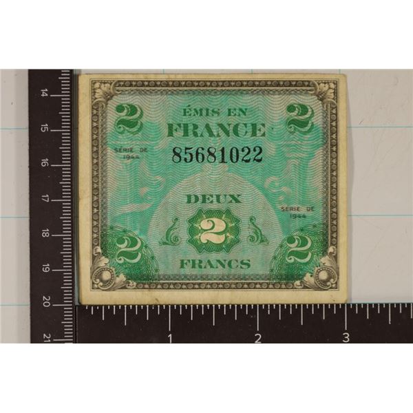 SERIES 1944 FRANCE 2 FRANC MILITARY PAYMENT CERT