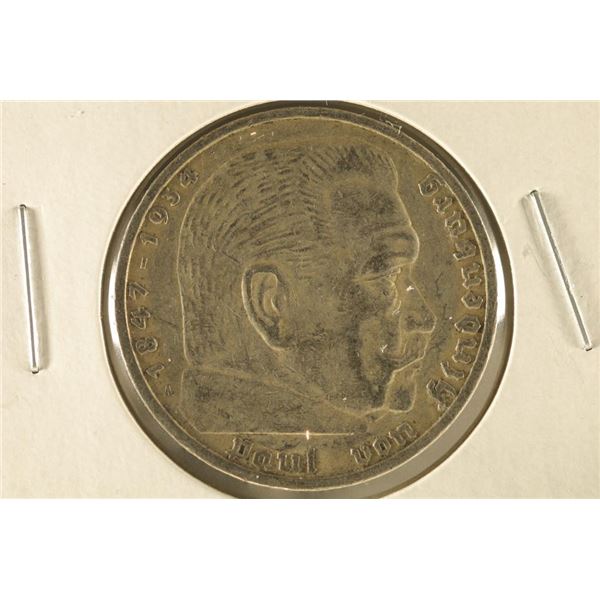 1935-A GERMAN SILVER 5 MARK .4016 OZ. ASW