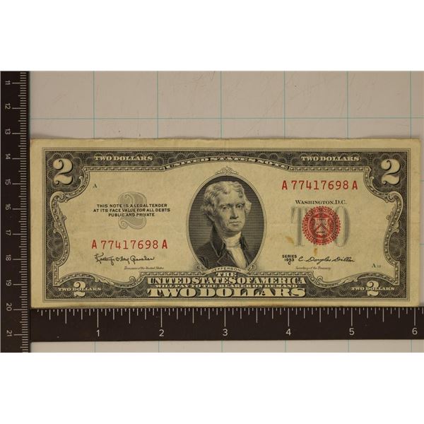 1953-C US $2 RED SEAL NOTE SMALL STAINS