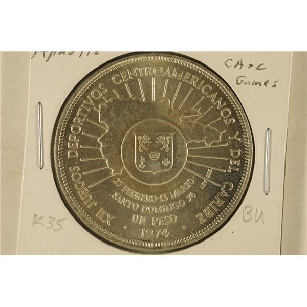 1974 DOMINICAN REPUBLIC SILVER UNC PESO .7726