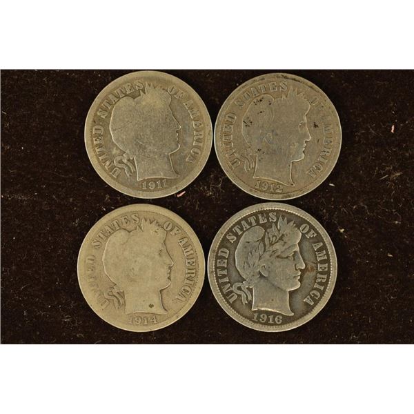 1911-D, 12-D, 14-D & 1916 SILVER BARBER DIMES