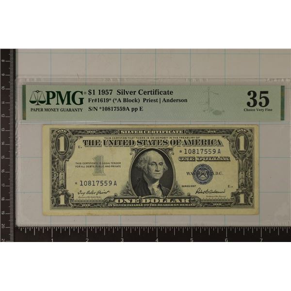 1957 US $1 SILVER CERTIFICATE STAR NOTE PMG35