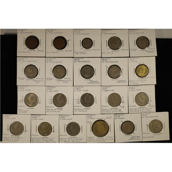 ERROR-21 URUGUAY COINS: 3-2 CENTIMOS, 5 CENTIMOS,