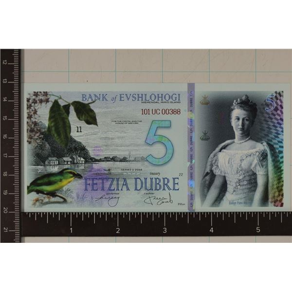 2018 BANK OF EVSHLOHOGI 5 DUBRE CRISP UNC POLYMER