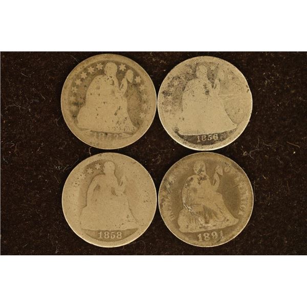 1853, 56, 58 & 1891 SILVER SEATED LIBERTY DIMES