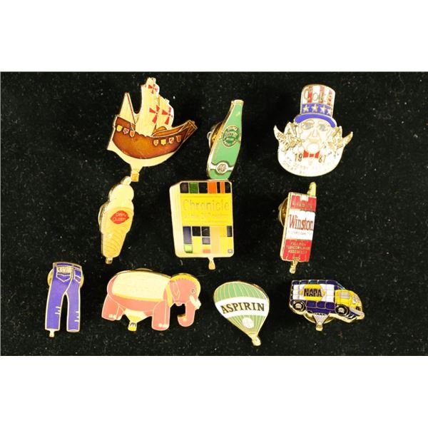 10 ASSORTED COLORIZED METAL PINBACKS: DAIRY QUEEN,