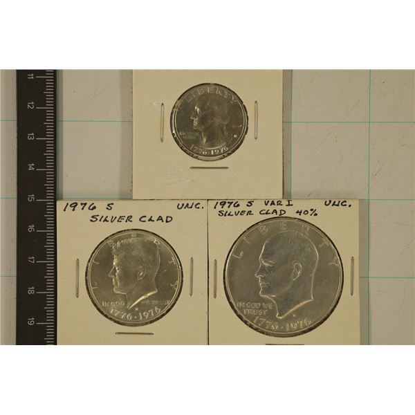 1976-S PROOF SILVER BICENTENNIAL 3 COIN SET: