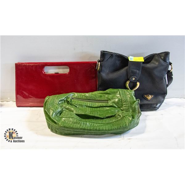 3 PURSES-BLACK GIOGINI, GREEN BUENO &