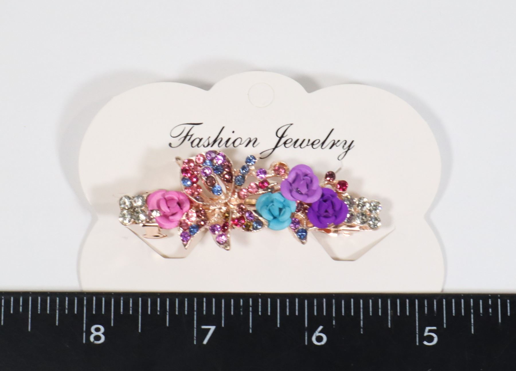 NEW ROSE GOLD TONE ROSES AND COLORED RHINESTONES