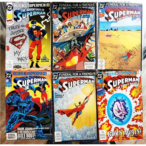 26)  LOT OF 6 VINTAGE SUPERMAN COMICS.