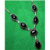 Image 1 : 11)  SILVER TONE AND NATURAL BLACK ONYX "Y" NECK