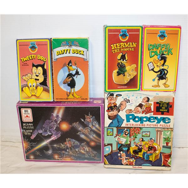 VINTAGE PUZZLES & VHS MOVIES TOGETHER-ESTATE