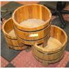 Image 1 : BARREL STYLE WOOD PLANTERS- LOT OF 3