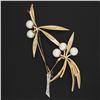 Image 2 : Antique 18K Yellow Gold Pearl Diamond Florentine Finish Large Flower Brooch Pin