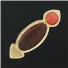 Image 2 : Vintage 18k Gold Multi Prong Agate & Cabochon Coral Modernist Large Brooch Pin