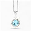 Image 1 : Plated Rhodium 2.25ct Blue Topaz and Diamond Pendant with Chain