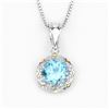 Image 3 : Plated Rhodium 2.25ct Blue Topaz and Diamond Pendant with Chain