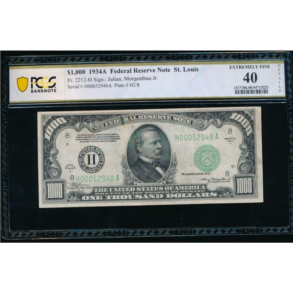 1934A $1000 St Louis FRN PCGS 40