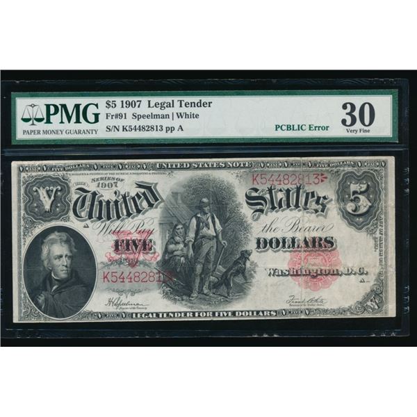 1907 $5 Legal Tender Note PMG 30