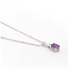 Image 2 : Plated Rhodium 1.03ctw Amethyst and Diamond Pendant with Chain