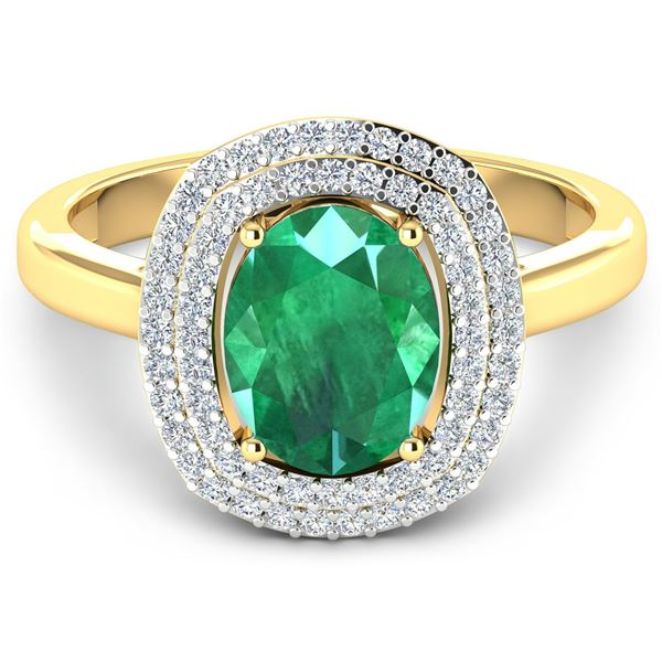 14KT Yellow Gold 1.53ct Zambian Emerald and Diamond Ring