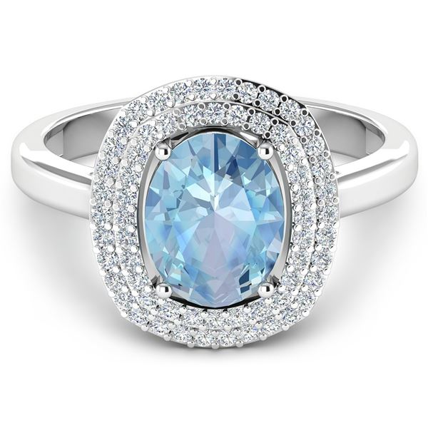 14KT White Gold 1.28ct Aquamarine and Diamond Ring