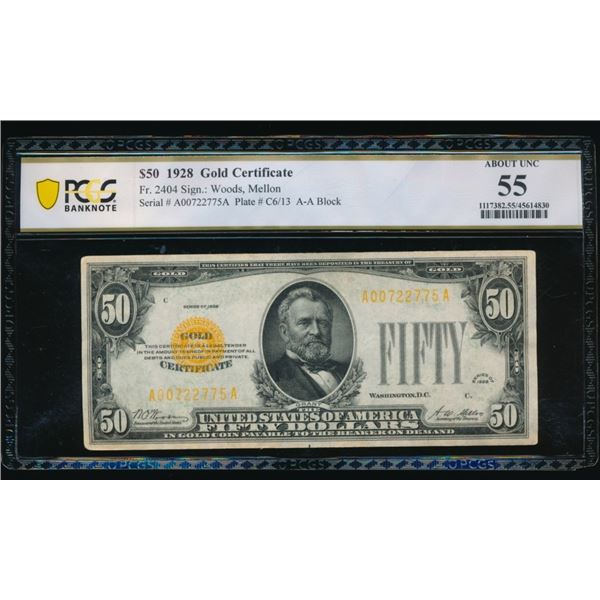 1928 $50 Gold Certificate PCGS 55