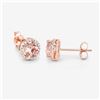 Image 4 : 14KT Rose Gold 0.93ctw Morganite and White Diamond Earrings