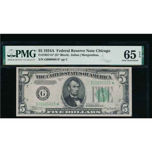 1934A $5 STAR Chicago FRN PMG 65EPQ