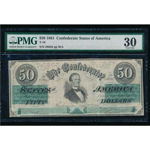 1861 $50 T-16 Confederate PMG 30