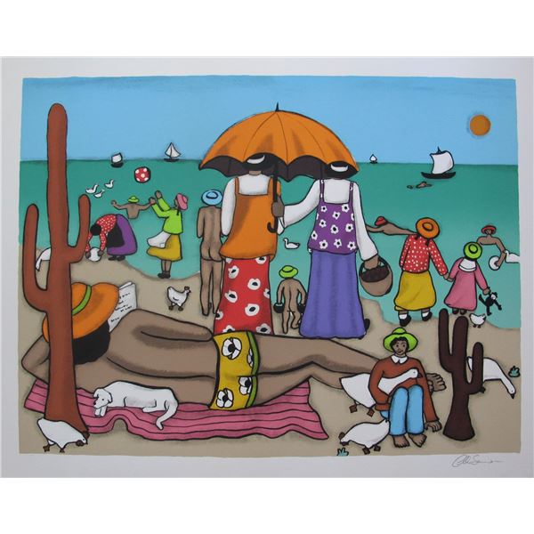 Elke Sommer On The Beach Hand Signed Limited Edition Serigraph Folk Art