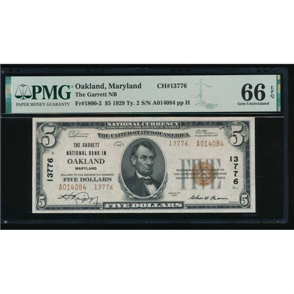 1929 $5 Oakland MD National PMG 66EPQ