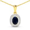 Image 1 : 14KT Yellow Gold 1.3ct Blue Sapphire and Diamond Pendant with Chain